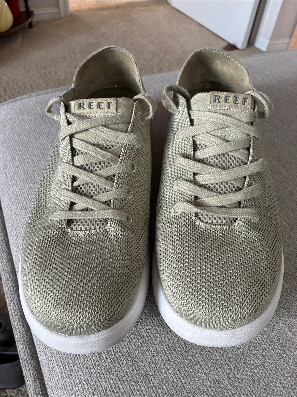 Reef Men's Knit Lace-Up Sneakers in Light Olive with White Sole